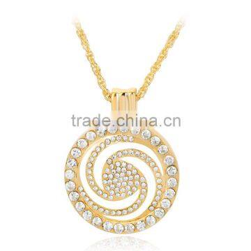 Trendy Hollow Out Long Chain Necklace Wind Pattern Round Gold Plated Rhinestone Pendant Necklace for Women Jewelry Gifts photo-4