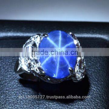 13x10 MM Blue Star Sapphire Ring Lab-Created Sterling Silver 92.5 Size 6.75