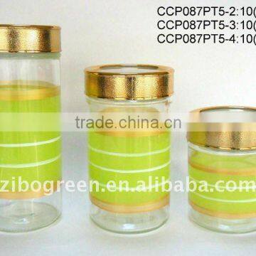 round glass jar with hand-painted design with golden plastic lid(CCP087PT5)