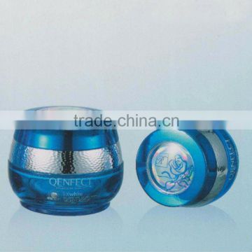 translucent blue glass jar cosmetic with unique design