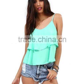Womens Falbala Hem Swing Chiffon Camisole Slim Vest Top photo-3