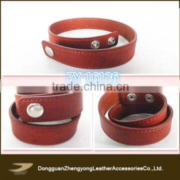 simple genuine leather bracelet double round brown bangles for men and women