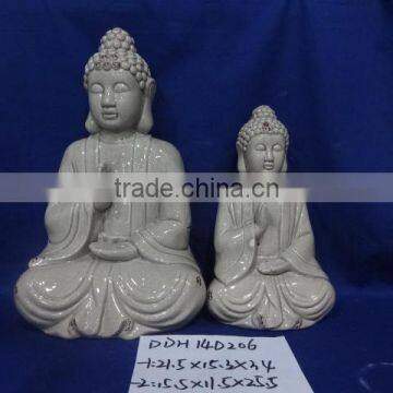 9 inch blue glazed ceramic buddha head