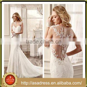 VDN54 Generous Mermaid Bridal Party Gown 2016 Spring Sheer Back Sleeveless Sexy Wedding Applique Wedding Dress For Wedding Party