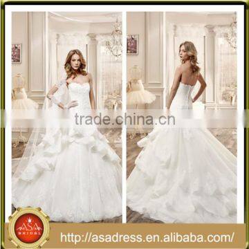 VDN42 Charming Strapless Lace Appliqued Bodice Wedding Dresses Strpless Sweetheart Mermaid Long Train Vstido De Noiva Com Manga