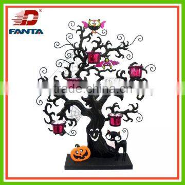 Black spooky Halloween metal twig with glass votive tea light holder for deocr