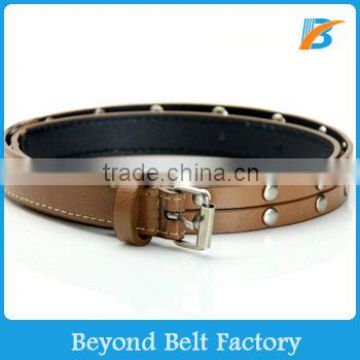 Women's Fashion Coffee Leather Studs Jeans Belt