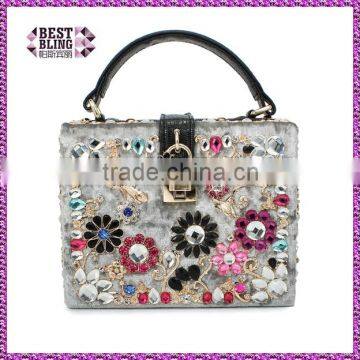 2016 luxury handbags women bags diamond flowers hollow Ballot lock luxury handbag evening bag (C258)