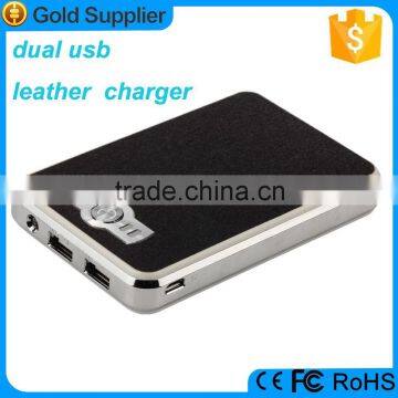 Traveling 2 USB 2.1A Output Rechargeable Leather Power Bank 10000