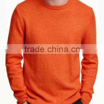 Men's Round Neck Long Sleeve Pullover Orange Color Knitted Sweater