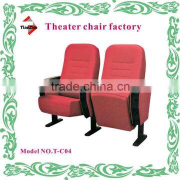 (Cheap theater chairs factory)Fabric cheap theater chairs with writing pad and fixed legs