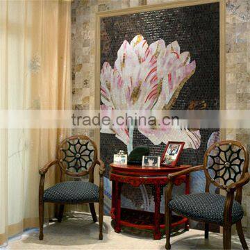 LJ JY-JH-T01-B Graceful Pink Tulip Home Decor Tile Glass Mosaic Wallpaper Murals Painting