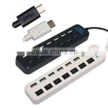 Factory direct supply! Hot sales!Type C 7 Port USB 2.0 Hub Adapter with Individual Power Switches