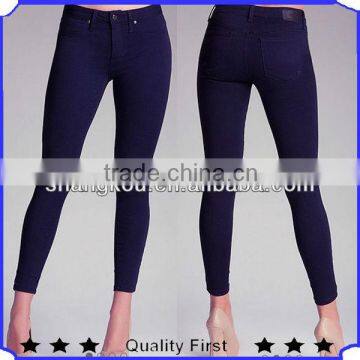 hot sell slightly spandex mid-rise skinny jeans lady fashion style