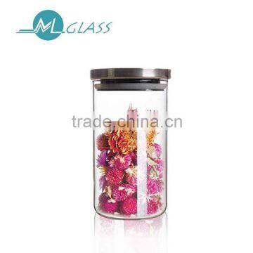 Wholesale handmade glassware high borosilicate clear glass cookie jar 1200ml N6047