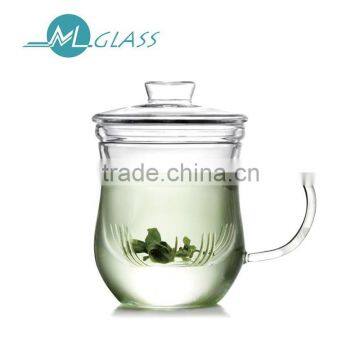 wholesale 350ml glass tea cup with glass lid glass infuser high borosilicate glassware TB128