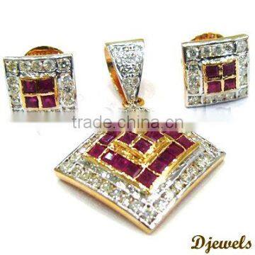 Diamond Ruby Pendant Sets, Diamond Jewelry, Bridal Pendant Sets