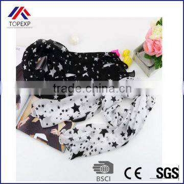 Hot sale New super soft Women Black White Stars Long Chiffon Neck Wrap Scarf