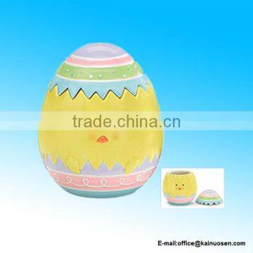 Easter Egg Shape Chick Ceramic Container with Lid