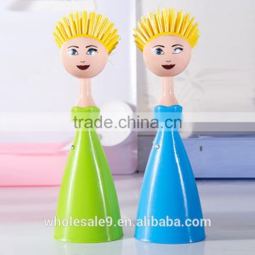 2015 cartoon lady pan brush, plastic pot brush, plastic dish brush