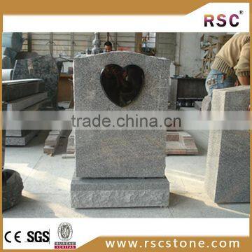 Granite tombstone with black love heart design