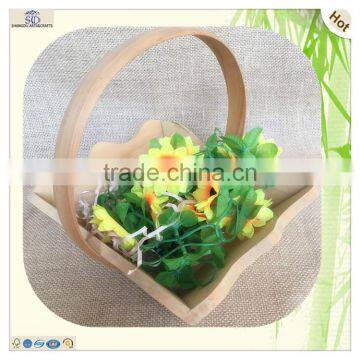 Hand Carved Large Arched Handle Wood Flower Basket