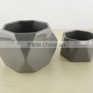 China Cheap Custom Glazed Polyhedral Prismatic Ceramic Flower Pot photo-6