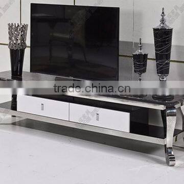 Black Marble tv Stand Free Standing Stainless Steel Frame photo-2
