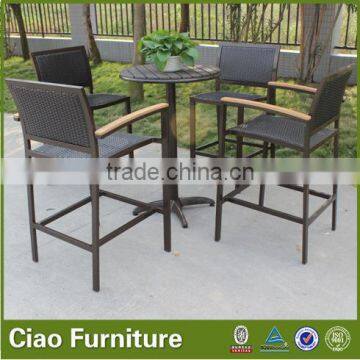 outdoor pe rattan bar furniture with teak wood arm