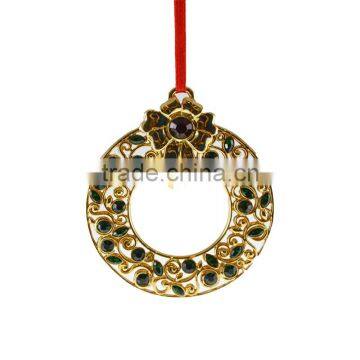 14K Yellow Gold Plated Metal Xmas Ornament with Green Crystal from Swarovski