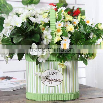 Oval Colour Painted Metal Flower Planter With Handles photo-3