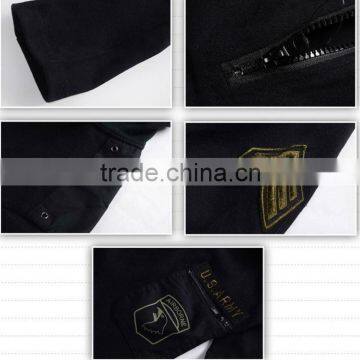 Men's 65% Polyester 35% Cotton With Logo Patch Zipper Collar and Pocket Military Polar Fleece Jacket photo-6