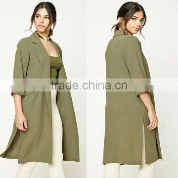 Korean Style Blazer Coat Ladies Plus Casual Notched Collar M-Slit Half Sleeve Longline Fashion Latest Blazer Style 2017