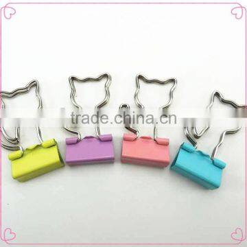 Factory cute colorful animal cat design metal binder notebook clips