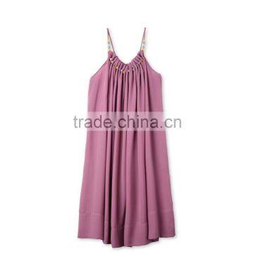 Latest Childern Lilac Gathered Neckline Colorful Beads Kids Beautiful Model Frock Neck Design Dresses HSd5107 photo-6