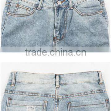Frayed Solid Color Ninth Womens Fashion Jeans photo-4