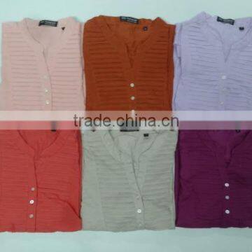 Ladies Button Down Shirts With Pintuck on Chest and Fold up Sleeve photo-5