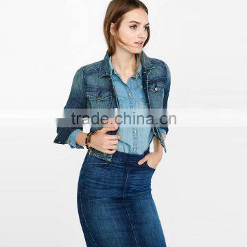 New design washed denim woman fashion spring jacket