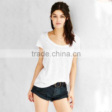 Scoop neck plain white cotton t shirts for women