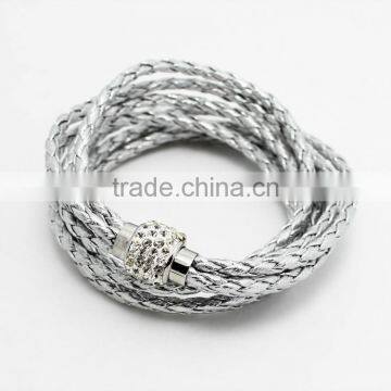 Leather Wrap Wristband Cuff Punk Magnetic Rhinestone Buckle Bracelet Bangle photo-5