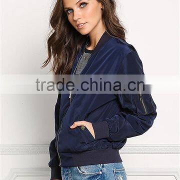 MGOO 2017 New Style Fashion Small Zip UP Bomber Jackets Women Custom Pockets Long Sleeves Coat With Padded photo-6