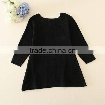 Kids CNY Sweater Dresses, Black Knitting Girl's Sweater, Round Collar Long Sleeve Valentine's Day Sweater Dress photo-2