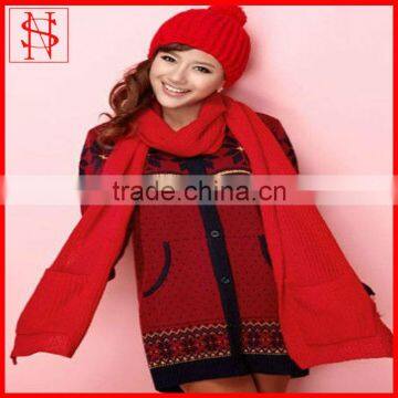 long sleeves women hooded Christmas cardigan in color block