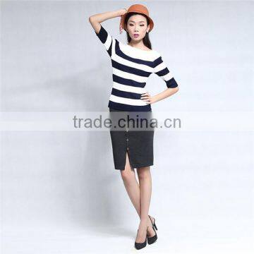 2017 New Design ladies black and white striped sweater Half Sleeve Black and White Stripe Sweater