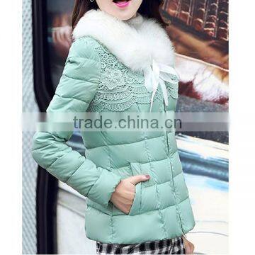 2015 New Fashion Lady Ourtdoor Thin Lace Padded Jacket With Fur Collar photo-4