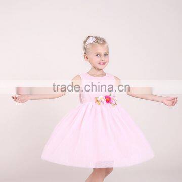 S17626A Girls Flower Pink Cute Gauze Sleeveless Dress For Girls photo-3