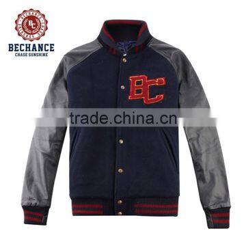 mens genuine leather sleeve baseball jacket