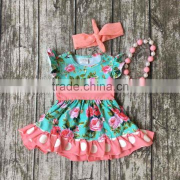 baby girls Summer spring dress outfits girls floral dress girls boutique summer dress with matching necklace and headband