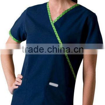 Navy V-neck Medical Scrub Top with Contrast Binding