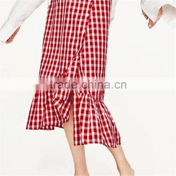 Latest Ladies Fashion Wholesale High Quality Red Plaid Frilled Skirt